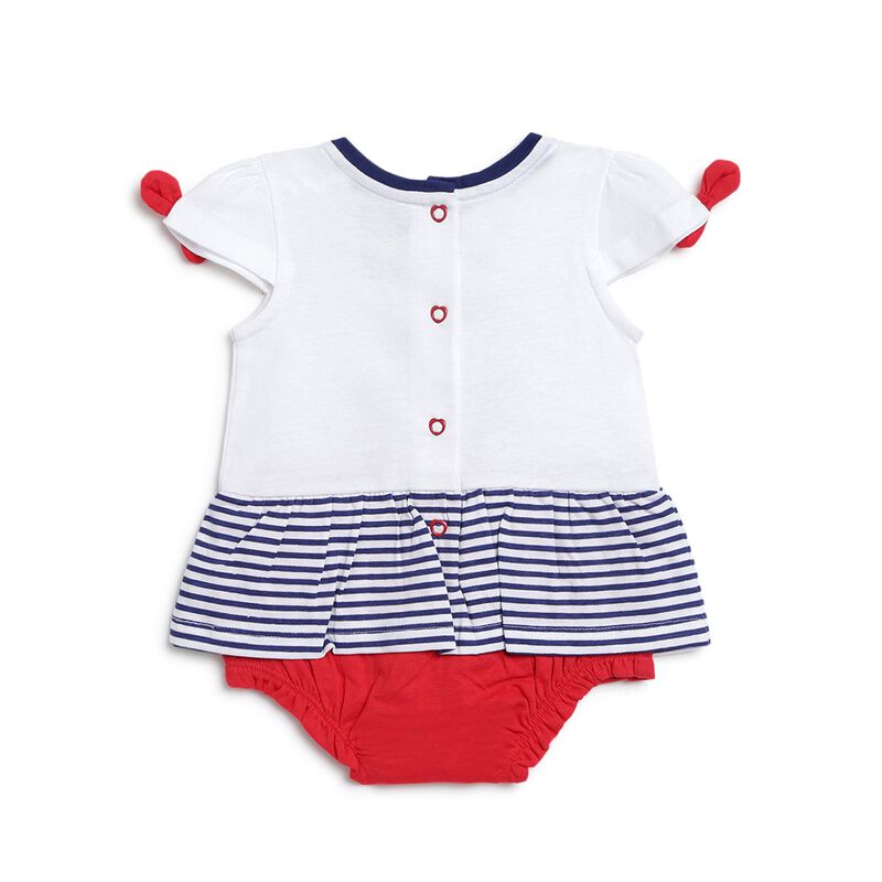 Girls White & Red Printed Short Sleeve Romper image number 1